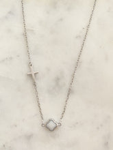 Cleopatra small white agate centrepiece Necklace with cross. (rose & yellow gold vermeil and sterling silver)