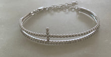 2 Row silver bead and CZ  bracelet (cross)