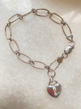 Heart locket and paperclip chain bracelet