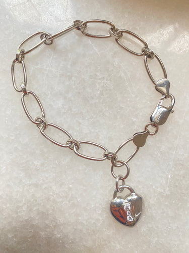 Heart locket and paperclip chain bracelet