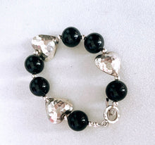 Hammered hearts & onyx bracelet