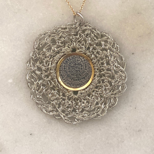 Phaistos (festos) disc silver crochet necklace