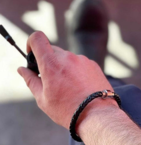 Men’s stainless steel and leather bracelet