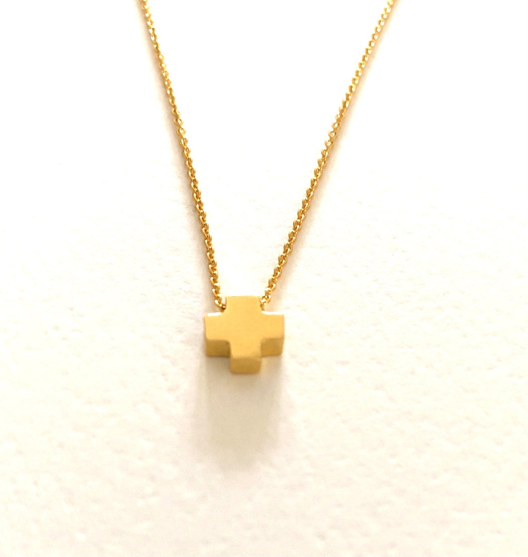 Rhea Block Cross Necklace - Yellow Gold Vermeil