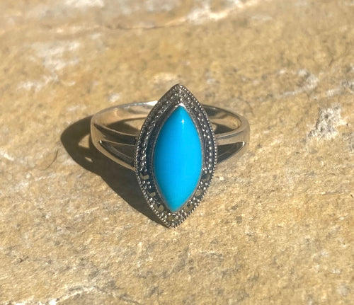 Turquoise and marcasite ring