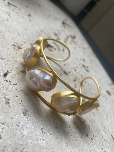 Keshi pearl cuff bracelet is