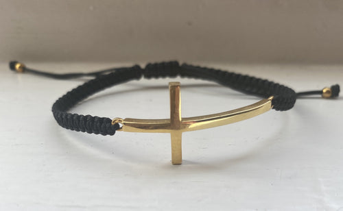 Macrame gold vermeil over sterling silver or sterling silver cross bracelet