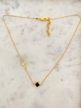 Cleopatra small black onyx and cross Necklace (yellow gold vermeil, rose and silver)