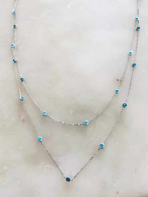 Sprinkle Necklace - Sterling Silver with Turquoise Cabochons